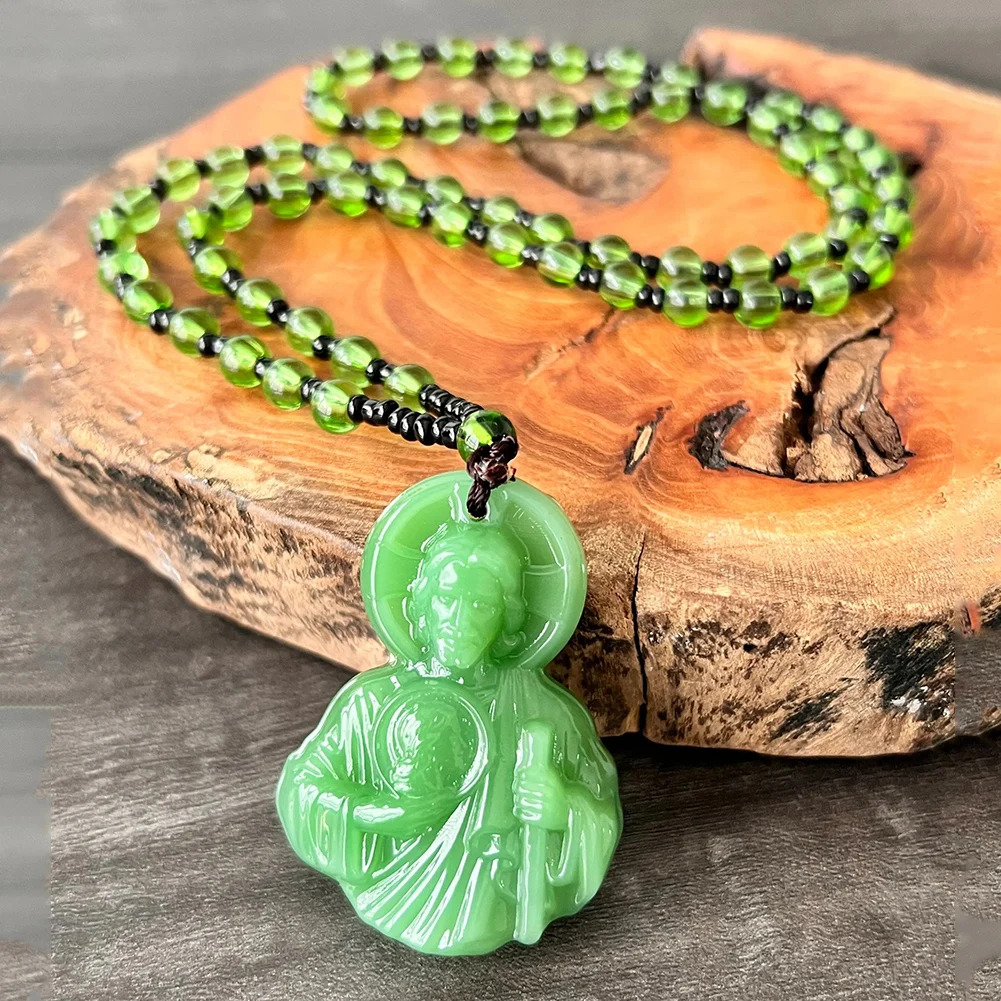 Natural Obsidian-Jesus Sacred Heart Pendant Necklace Catholic Faith-Amulet Bead Long Rosary Chain, Unisex Religious-Jewelry