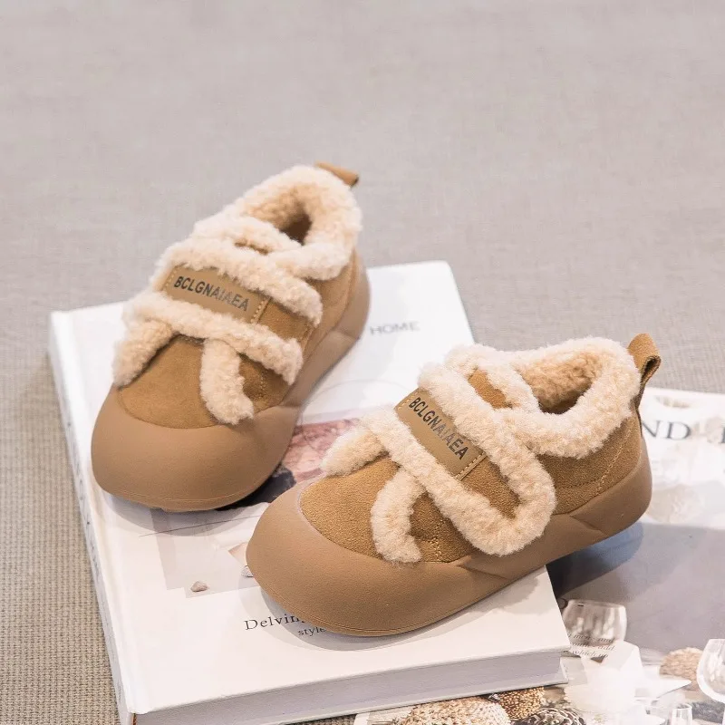 

Children's Baby Cotton Shoes 2-18 Years Old Padded Thickened Boys and Girls Fur Shoes Yellow Simple Versatile Kids Short Boots