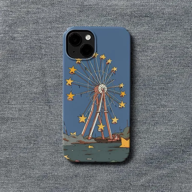 Korean ins Ferris wheel blue  Case for iPhone 16 15 14 13 Pro Max 12 11 Pro 16 Plus XR XS MAX SE2 8 Shockproof Ultra Thin Cover