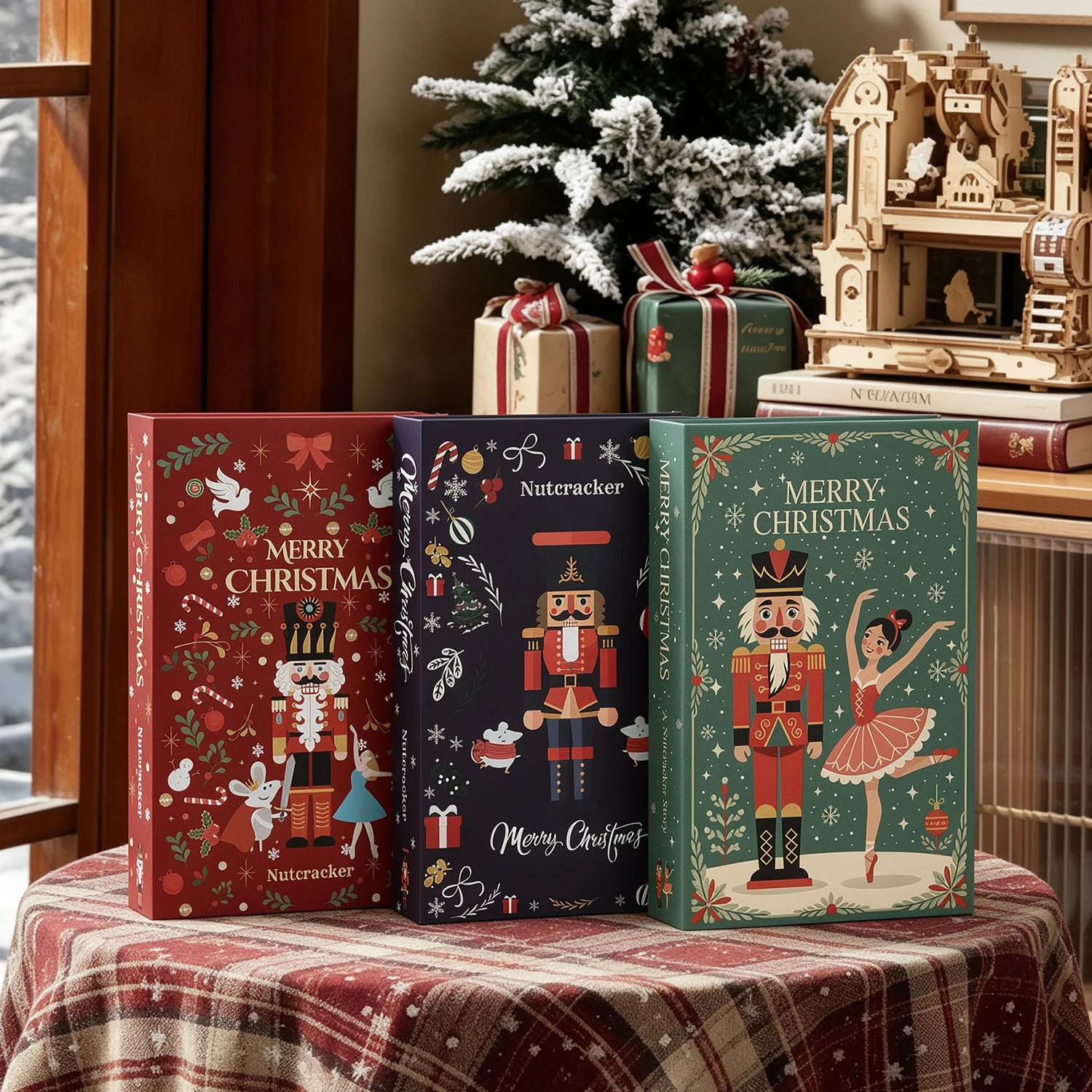3/6 Pcs Christmas Nutcracker Foldable Home Decoration Fake Book Fashion Living Room Coffee Table Interior Item Modern Book Decor