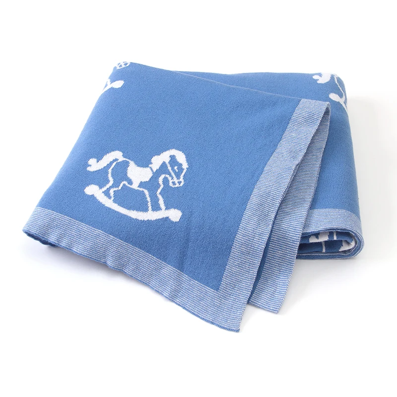 Baby Blanket Knit Cute Cartoon Horse Newborn Boy Girl Stroller Cotton Wrap Swaddle 100*80cm Infant Kid Bed Crib Soft Quilt Plaid