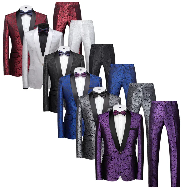 High End Brand Men Wedding Jacquard Suit Large Size 6XL Male Single Breasted Slim Fit Tuxedo Dress Male Blazer Jacket and Pants