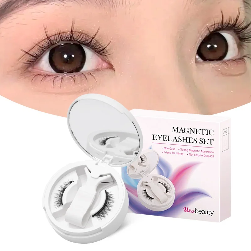 ใหม่ 1 คู่ขนตาปลอม Wispy Fluffy False Lashes ขนตาแม่เหล็กแบบใช้ซ้ําได้พร้อมแหนบ Make Up คอสเพลย์ Faux Cils