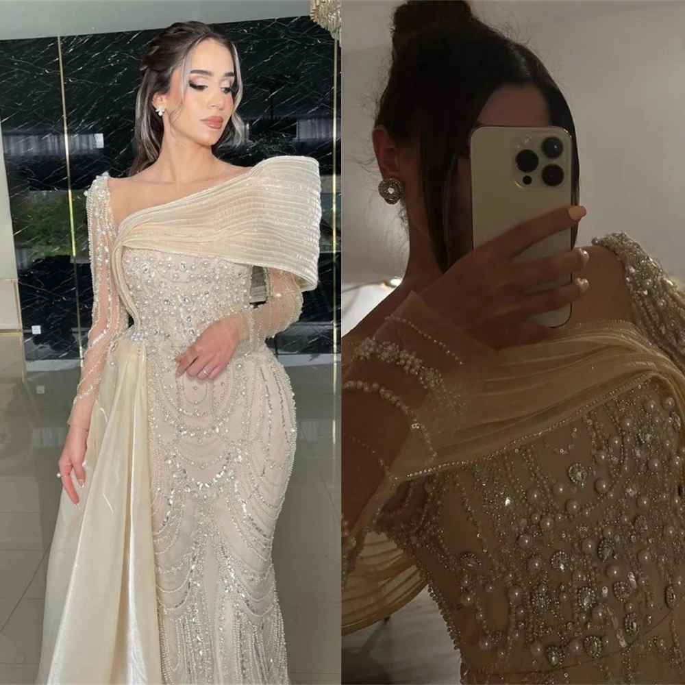 

Customized Exquisite Tulle Boat Neck Evening Dress Exquisite Long Sleeves Prom Dresses Delicate Mermaid Special Occasion Gowns