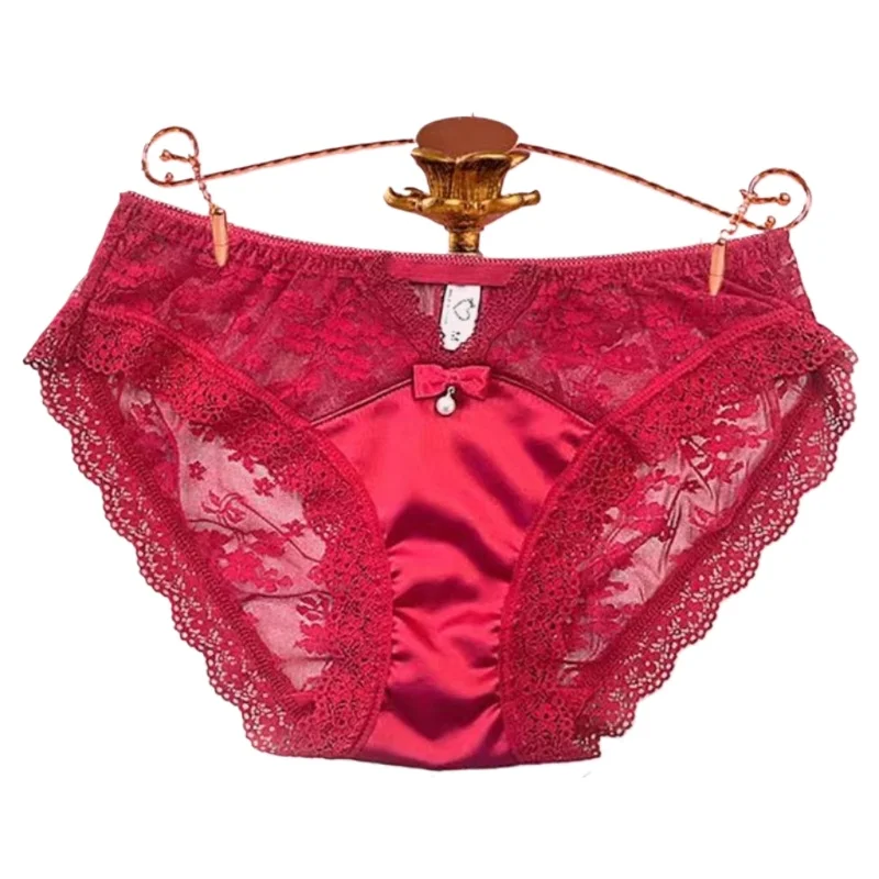 

Summer Smooth and Soft French New Lace Sexy Hollow Panties Women's Seamless Transparent Mesh Breathable Fat Mm Large Size Briefs