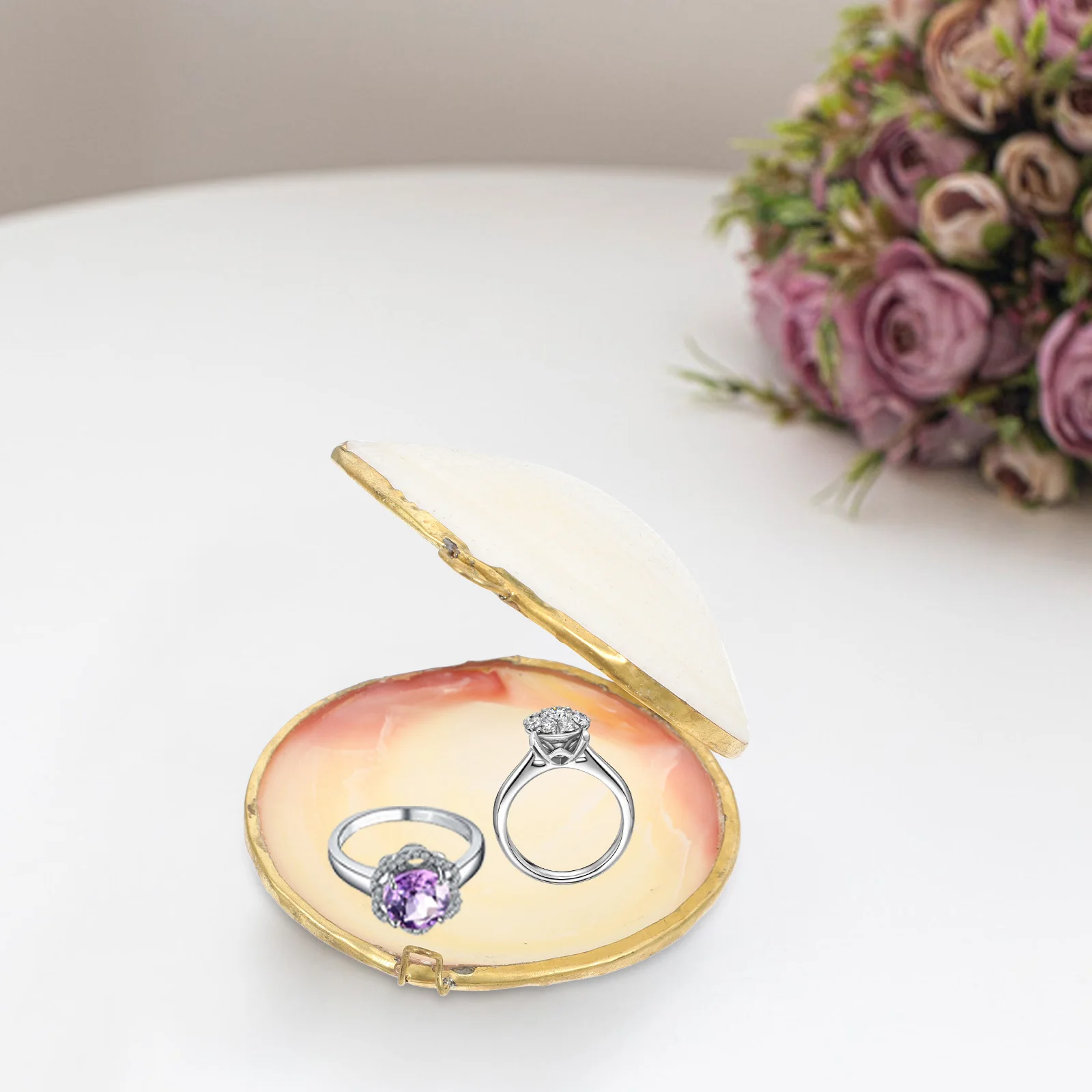 5pcs 5 Pcs Golden Jewelry Case Storage Compact Box Trinket Boxes Dust-proof Natural Shell Material