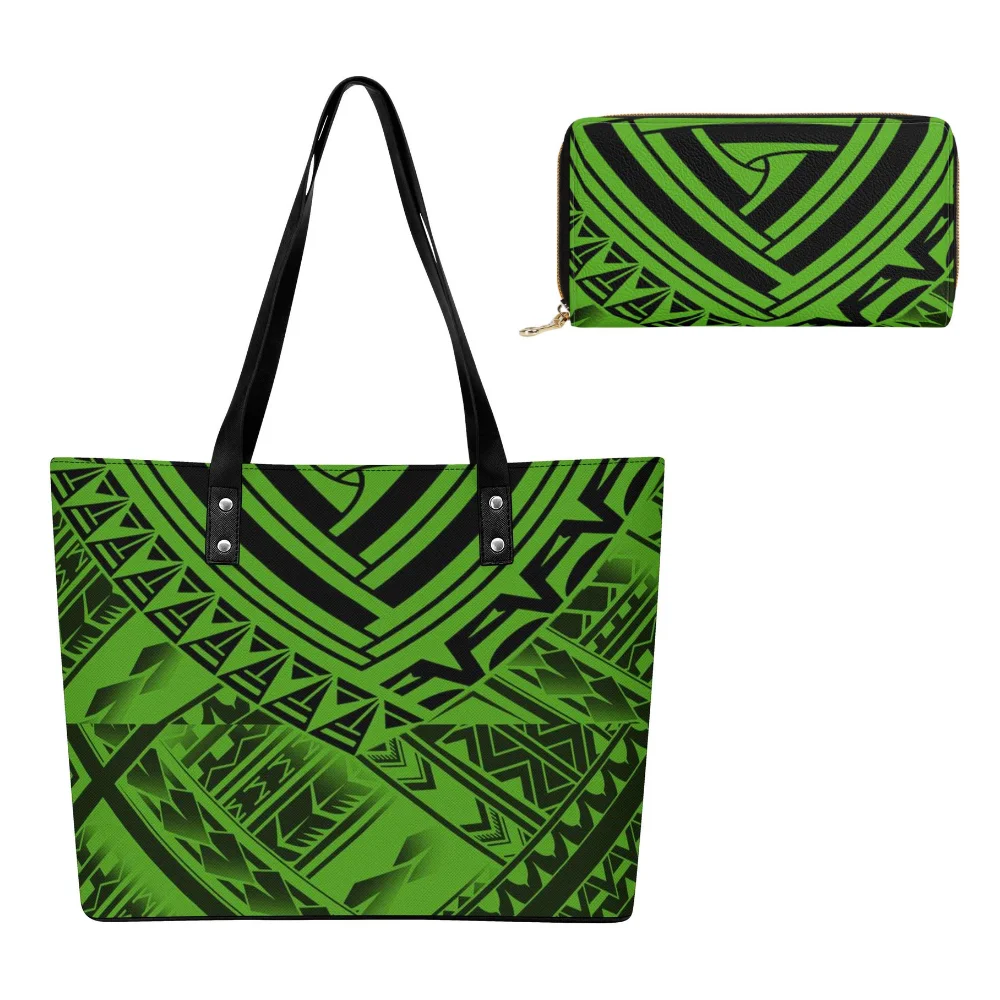 

Printed Casual Wallet And Handbag Leather Polynesian Handbag Exquisitely Designed Women'S Bag Set Custom Pattern Shopping Bag
