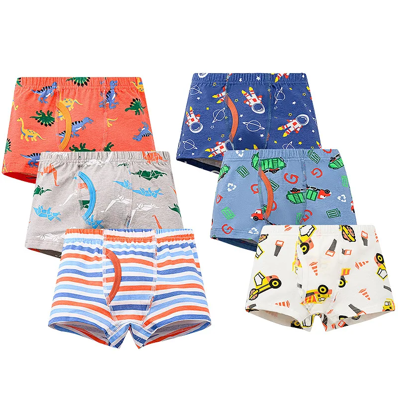 6pcs Boys Teenager High-Quality Cotton Boxer Briefs Kids Underwear Ages 2-7 Comfortable Student Clothes Boxer Panties 100-150
