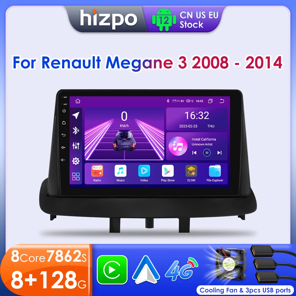 

Hizpo 2din Android For Renault Megane 3 Fluence 2008 - 2014 Carplay Car Radio Multimedia Player GPS 4G+Wifi Navigation Head Unit