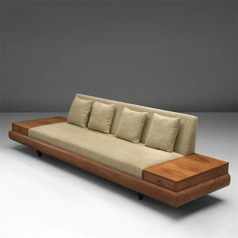 

Nordic light luxury living room model room creative straight solid wood base sofa new Chinese reception sofa