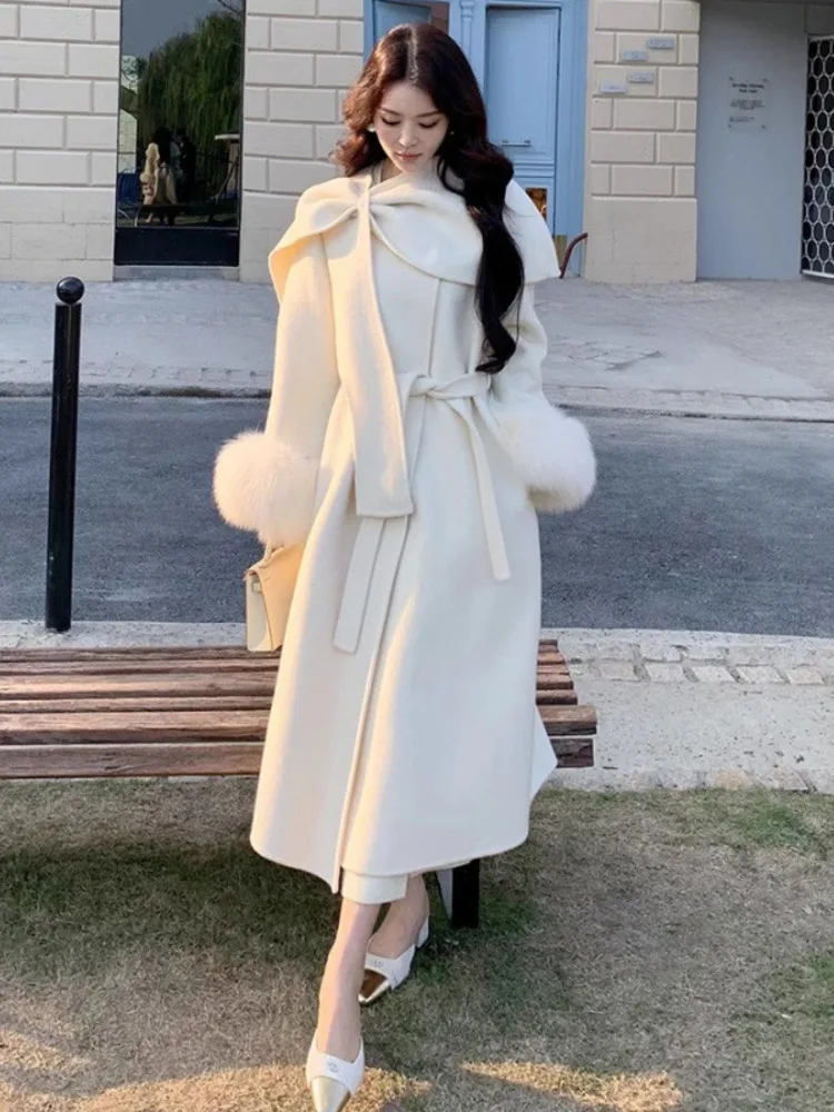 ZMEENNA 여성용 세련된 카멜 울 블렌드 롱 코트 루즈핏 노치 라펠 겨울 아우터 클래식 세련된 따뜻한 오버코트 ZM3340