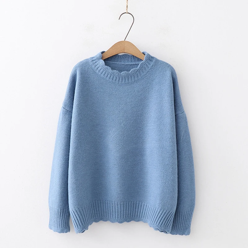 

New Autumn Winter Women Casual Solid Color Sweater Loose Edge Soft Warm Female Sweet Pullover Sweater U432