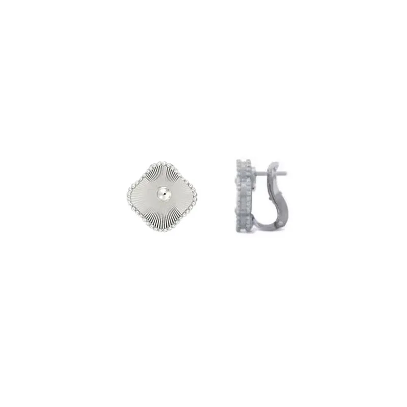 Platinum plating Advanced Texture 925 Silver Enamel Shell Clover Earrings Lucky Flower Earrings Elegant Jewelry Gift For Women