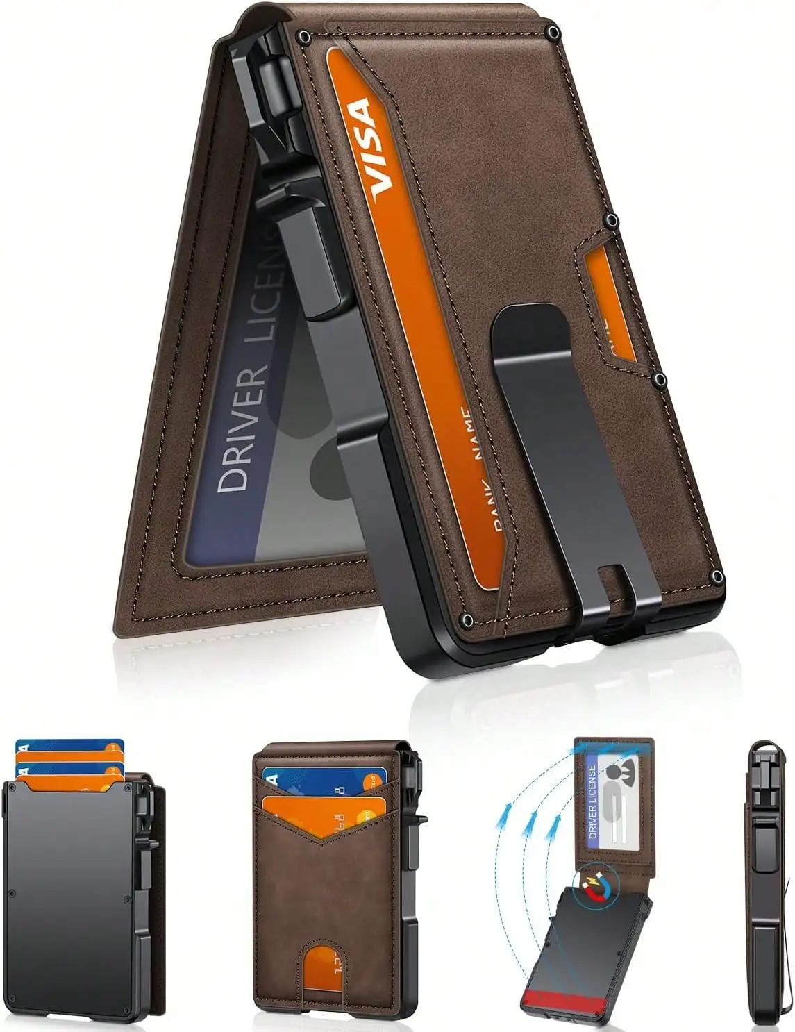 

Wallet Men, Mens Minimalist Wallet 9-13 Cards, Slim Compact Wallet With Money Clip & ID Window, RFID Blocking Up Card Wallet, Me