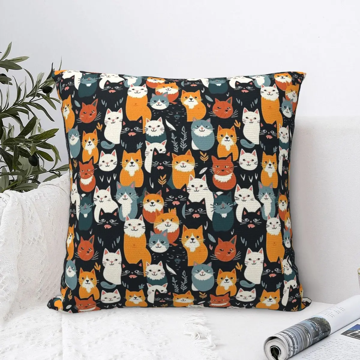 

Friendly Cats Pattern Square Pillowcase Polyester Pillow Cover Velvet Cushion Decor Comfort Throw Pillow For Home Car