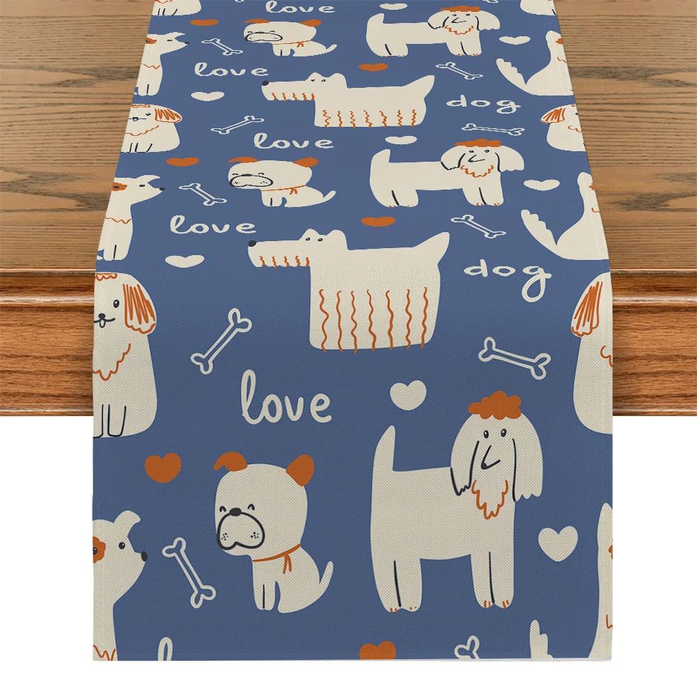 Cute Cartoon Dog Pattern Polyester Table Runner - Lovely Table Decoration for Home, Pet Themed Dining Table Accessory