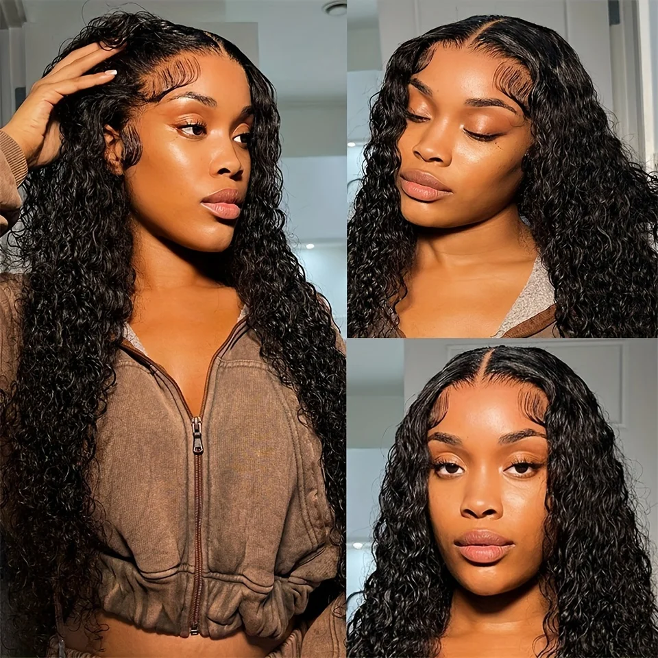 250 Density Lace Front Wig PrePlucked For Black Women 18 Inch 13x4 HD Transparent Curly Deep Wave Lace Frontal Human Hair Wig