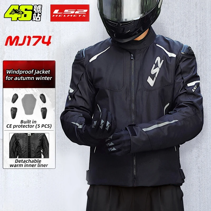 LS2 MJ174 Motorcycle Jacket CE Protective Riding Clothing for Men Motorcycles Waterproof Fall Resistant