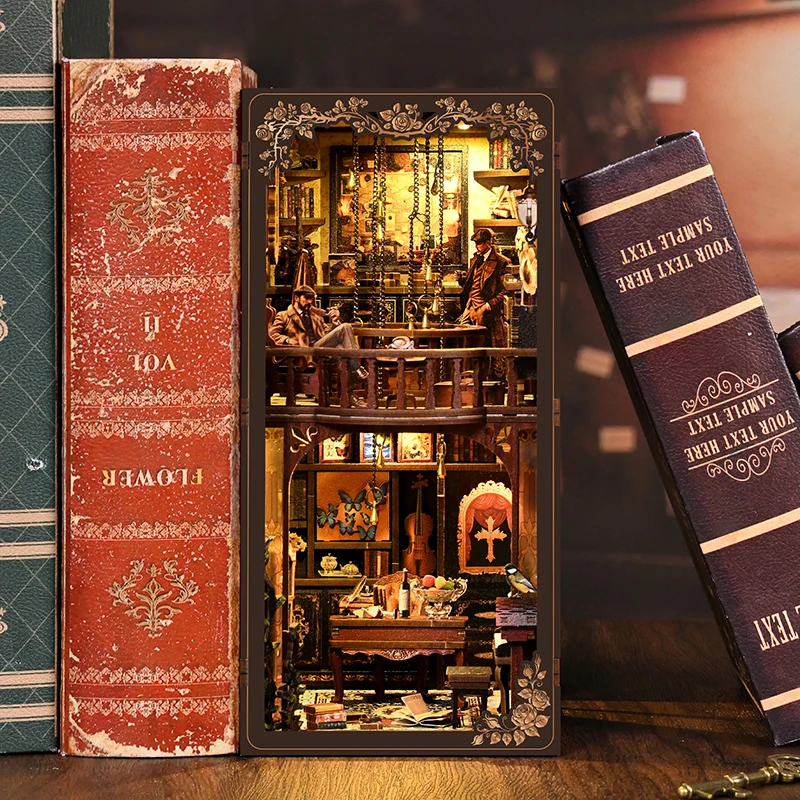 DIY Wooden Book Nook Figurines Miniatures Dark Box Mystery Case Bookend Bookshelf for Friends Birthday Gifts Home Decor Crafts