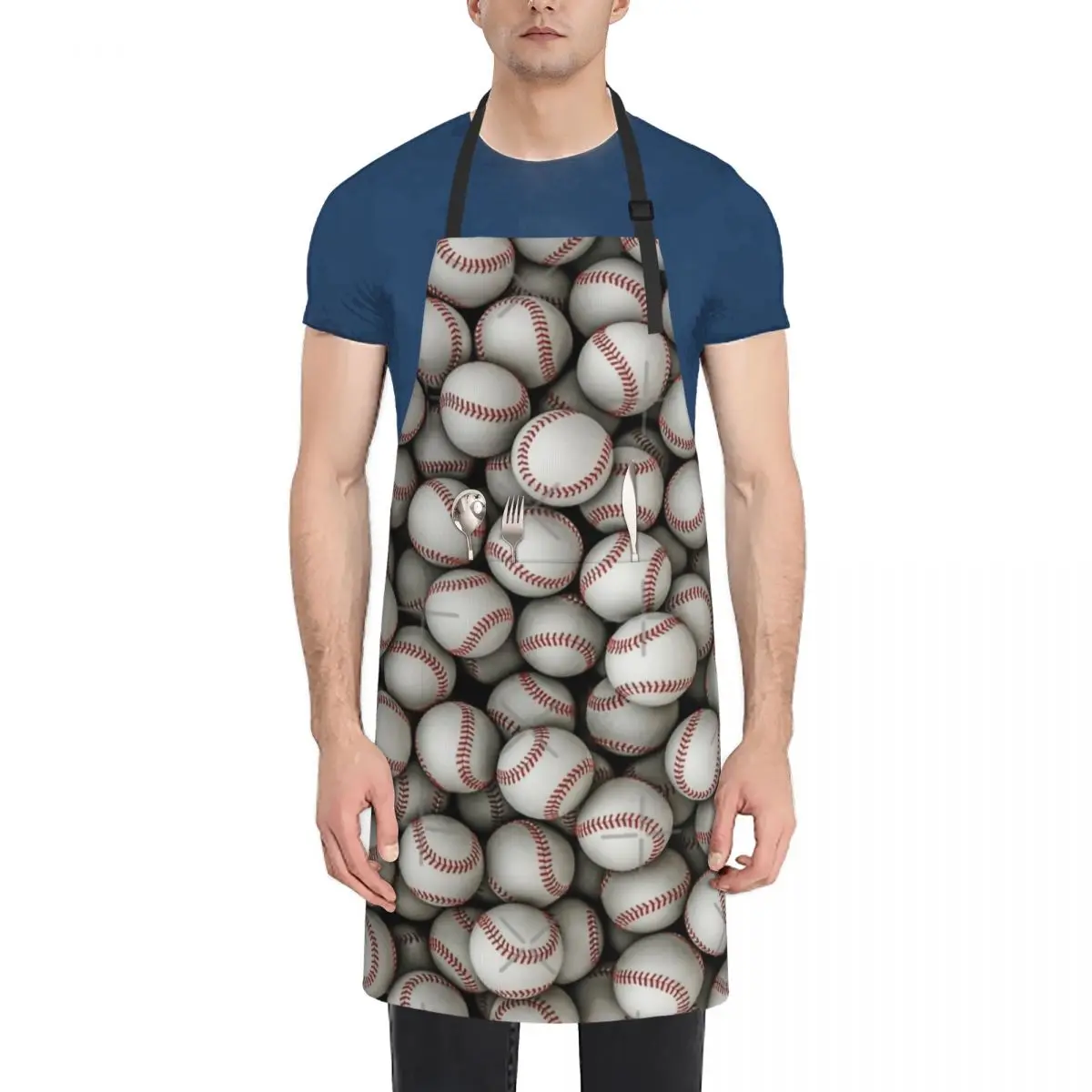 

Baseballs Waterproof Kitchen Apron For Women/Men With Pockets Work Restaurant Shop Waiter Work Uniform