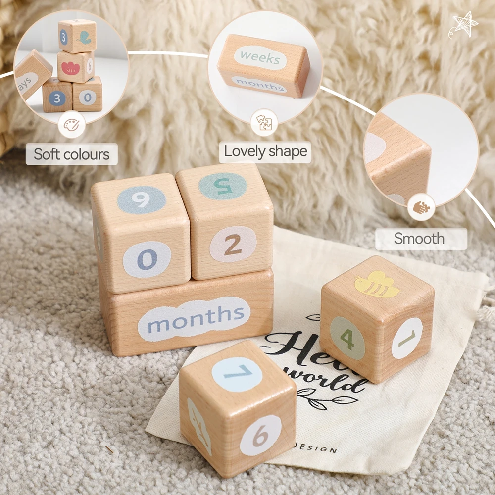 1 Set Stapelbare Holz Kalender Meilensteine Holz Baby Bausteine Neugeborenen Wachstum Fotografie Requisiten Kindergarten Dekor Baby Geschenk