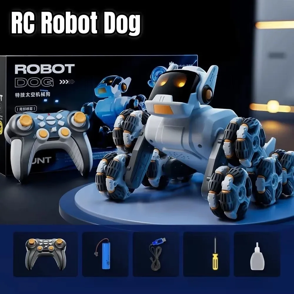 

New 2.4G RC AI Robot Plastic Silver Remote Control Robot Eight Wheeled Stunt Drift Robot Dog Children's Gift