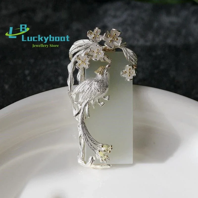 

Silver Inlaid Natural Hetian Jade Ethnic Style Clavicle Necklace Phoenix Pendant Exquisite Ladies Wedding Engagement Jewelry