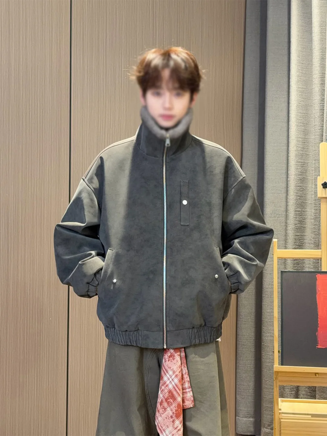 

Trendy American Dyed Mink Jaet Cotton Coat Men's Faux Fur Stand Collar Warm Winter Outerwear Casual Loose Fit Long Sve