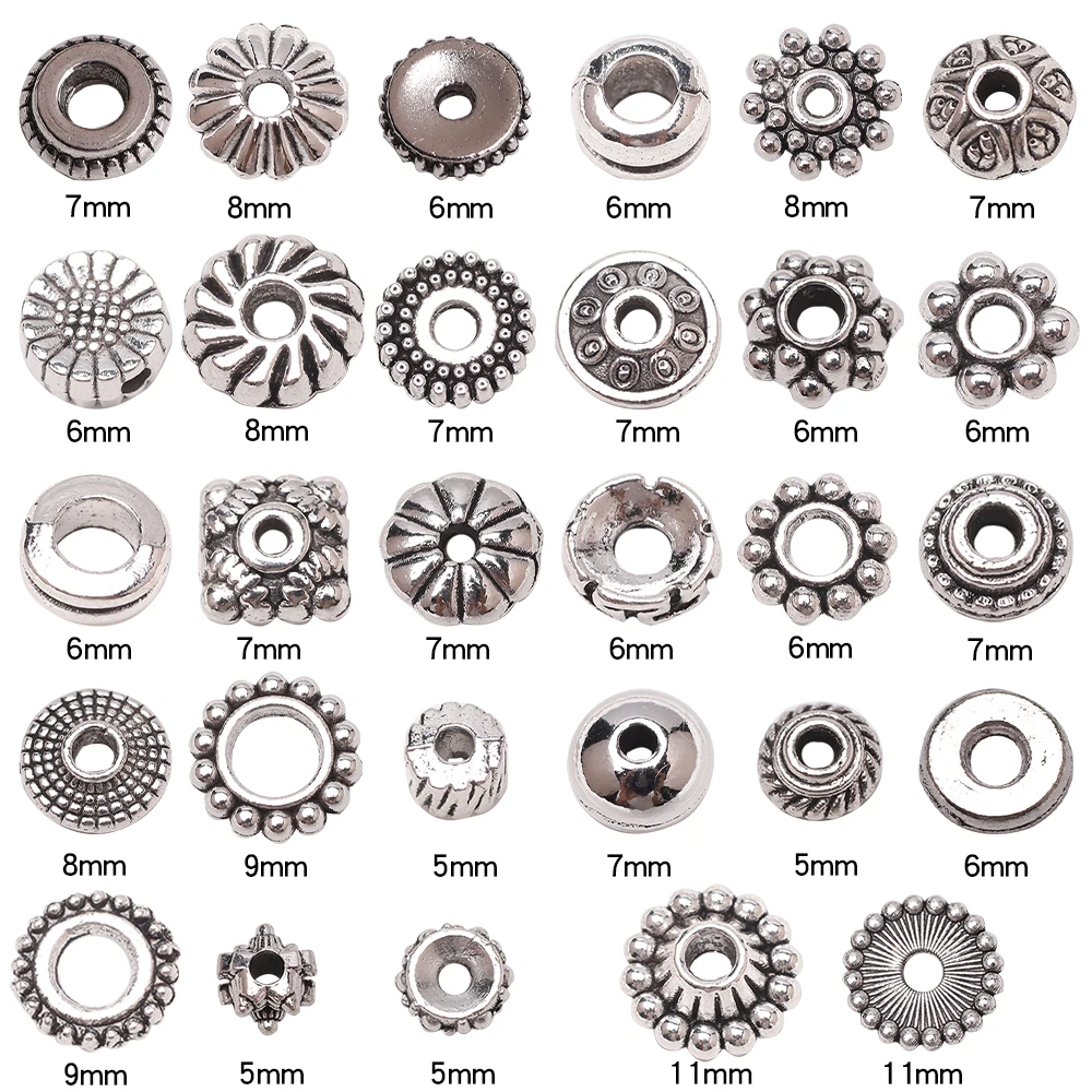 50Pcs Round Metal Spacer Loose Beads, DIY Jewelry Making Charms for Bracelets Handmade Clothing Ornament & Sewing Accessories