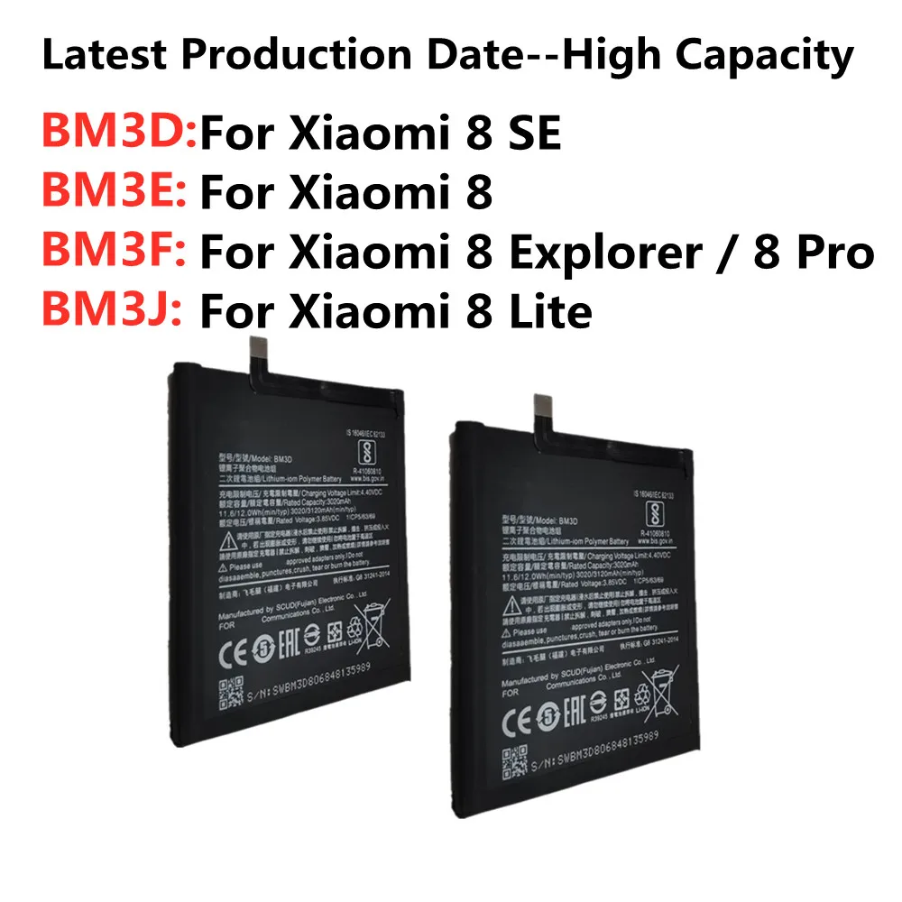 Batterie BM3D BM3E BM3F BM3J pour Xiaomi 8 Lite, 8 Pro, 8 SE, 8 Explorer Mi8 Mi 8pro 8lite 8se, Batteries de téléphone portable, livraison rapide