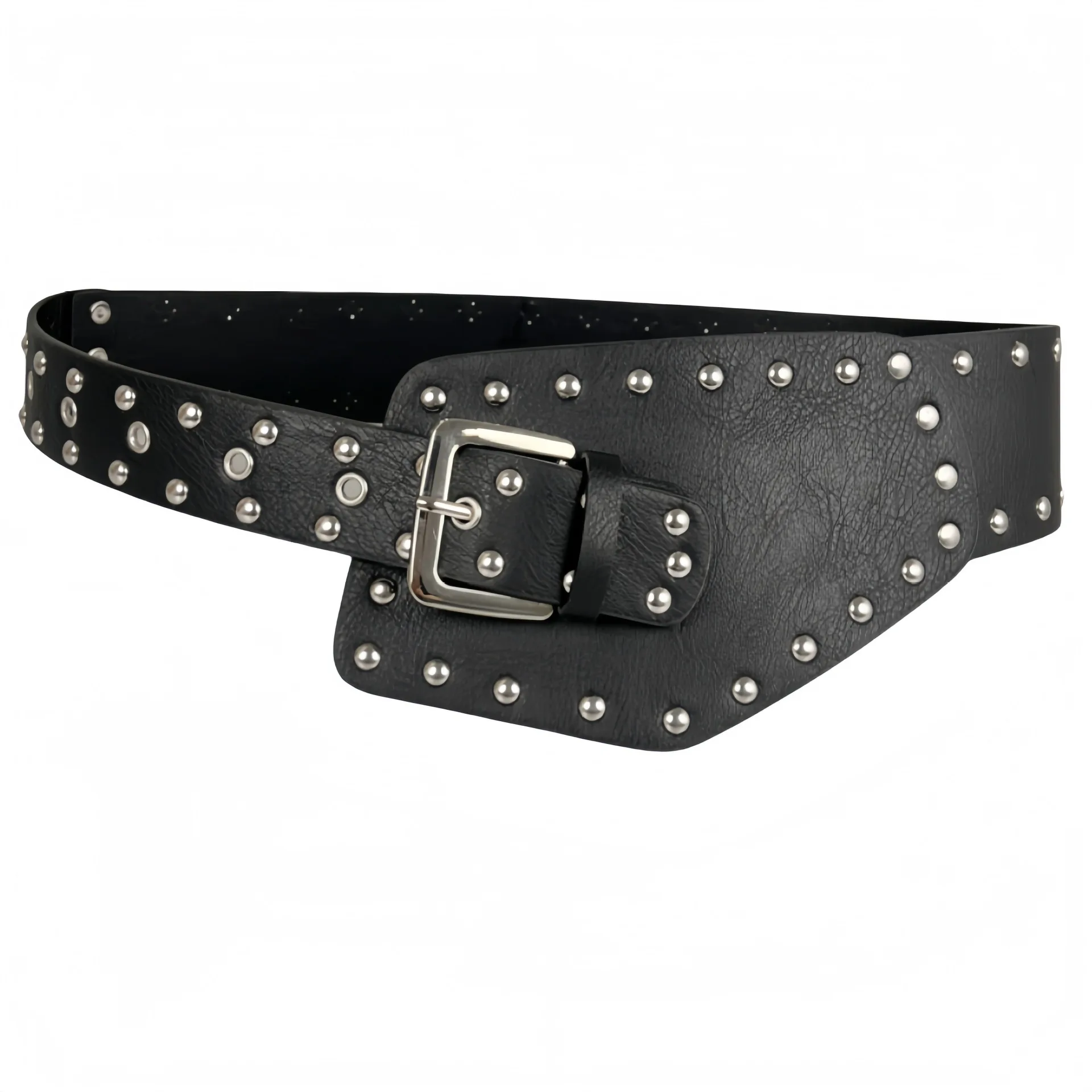 Cross-Border European And American New Rivet Trendy Versatile Fashion Punk Style Wide Belt Personality Fluffy Hot Girl Z Era