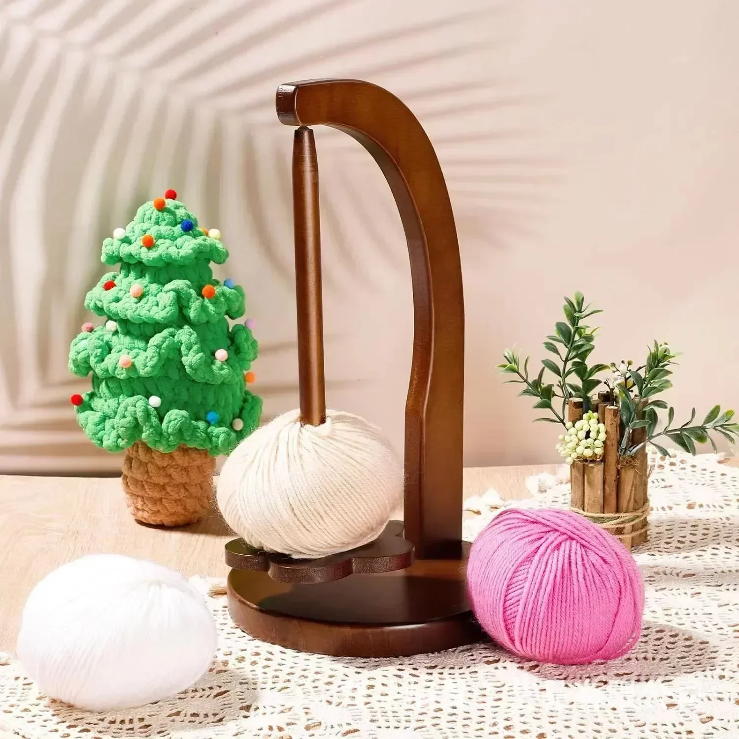 360° Rotation Spinner Wooden Yarn Holder Spinning Knitting Tools Crochet Holder Rotating Magnetic Thread Spool Wool Ball Winder