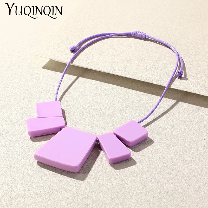 2023 Trendy Charm Colorful Rope Chain Necklaces for Women Resin Square Pendant Necklace For Girls Vintage Long Fashion Jewelry