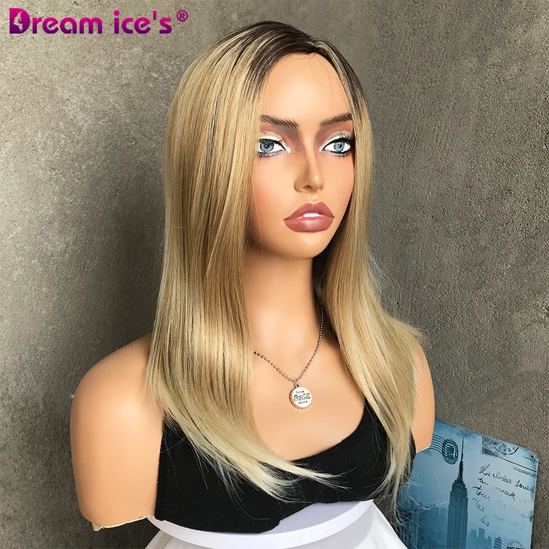 18Inch Mixed Blond  Medium Straight  Wave Hair Synthetic Wig Fiber High Temperature Silk Hair Fashion  Women\'s Daily Wear Wigs