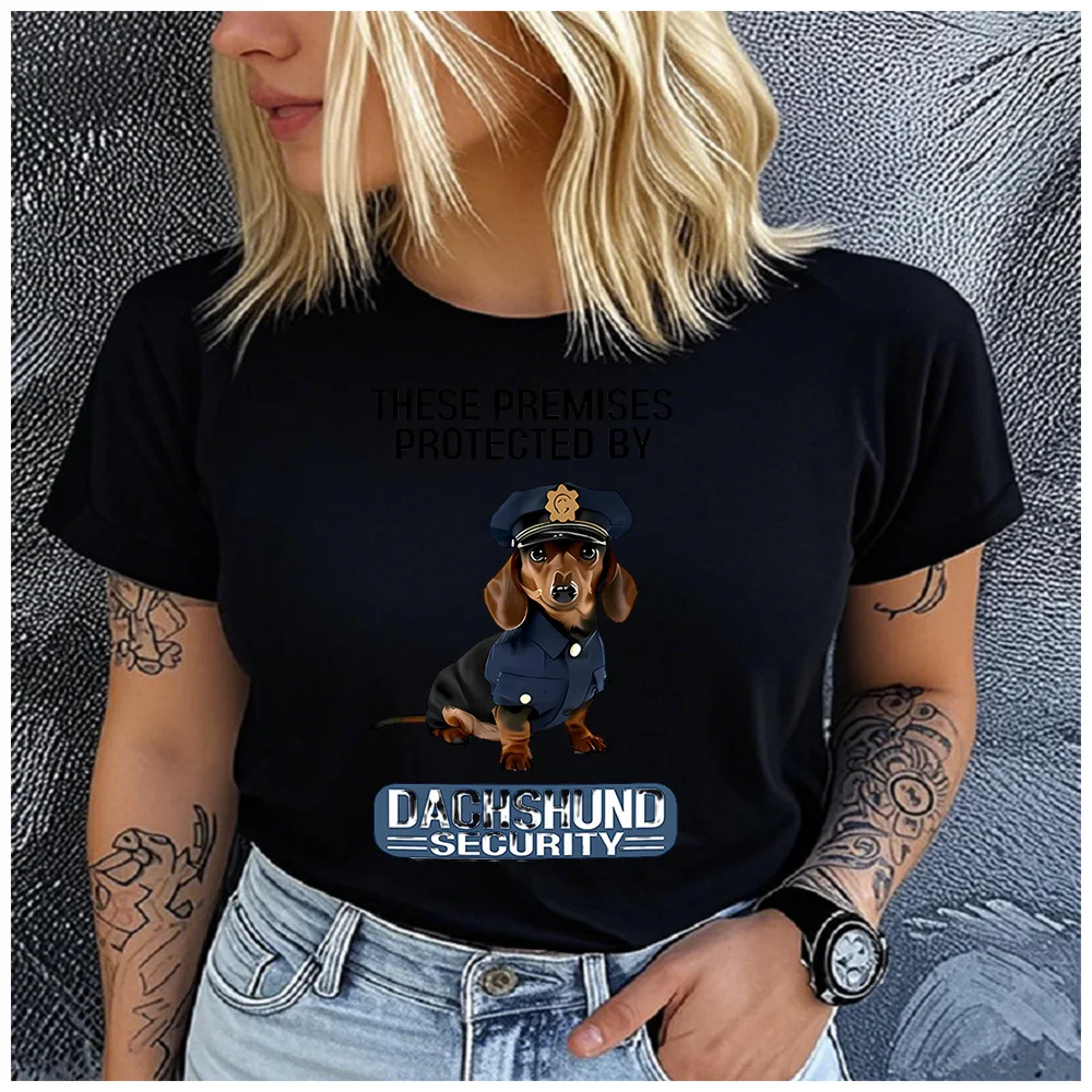 Cotton 100% Funny Dachshund Security Police Dog Print T-shirt Women Sausage Dog Lover Casual Summer Short Sleeve Graphic Tee