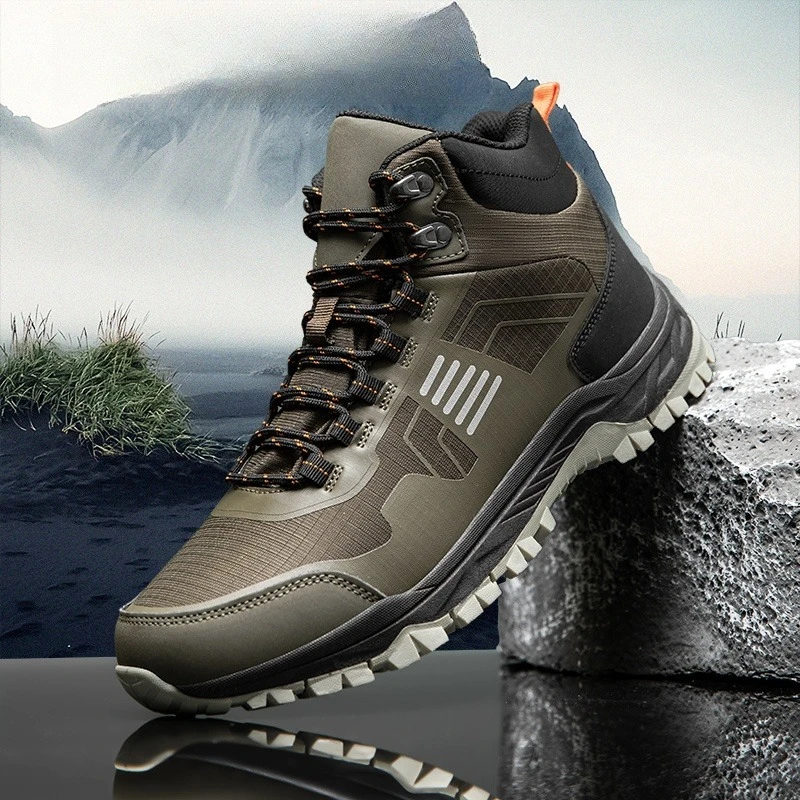 Men HighTop Hiking Boots WearResistant NonSlip Rubber Sole Breathable Mesh Upper Outdoor Trekking Mountain Shoes