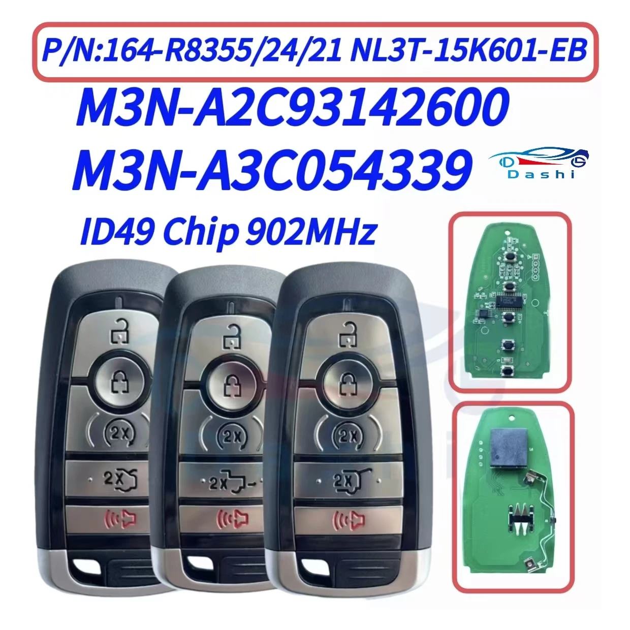 dashi，902MHz ID49 Chip Car Remote car Key For Ford Edge Fusion Expedition Explorer Mustang F Series 2017-2020，M3N-A2C93142600