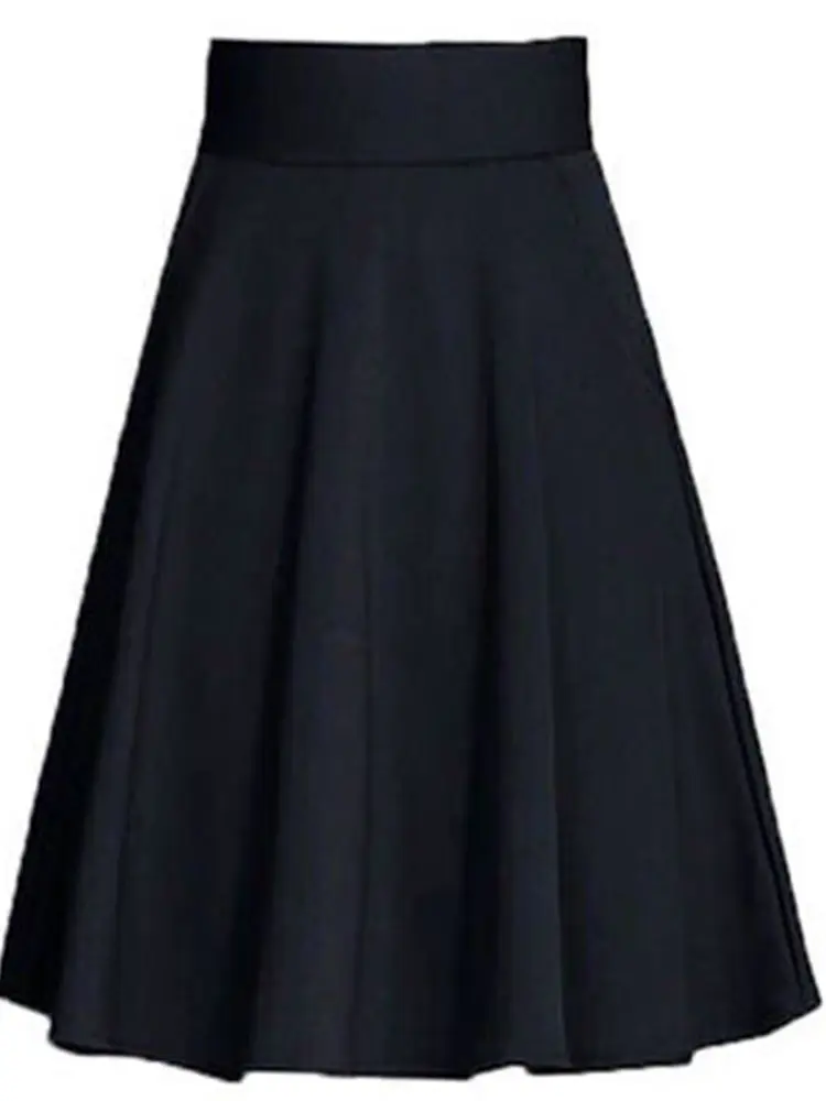 Skirts Women Size M-3XL Pleated Solid Pocket Elastic Waist Middle Skirt Trendy All-match Office Lady Skin-friendly Elegant