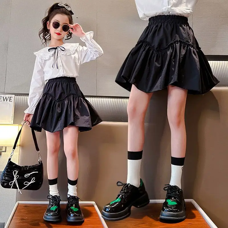 Kids Girls Pink Fluffy Skirt 2025 New Fashion Children Summer Casual Bud Skirts With Shorts Korean Style School Wear Clothing