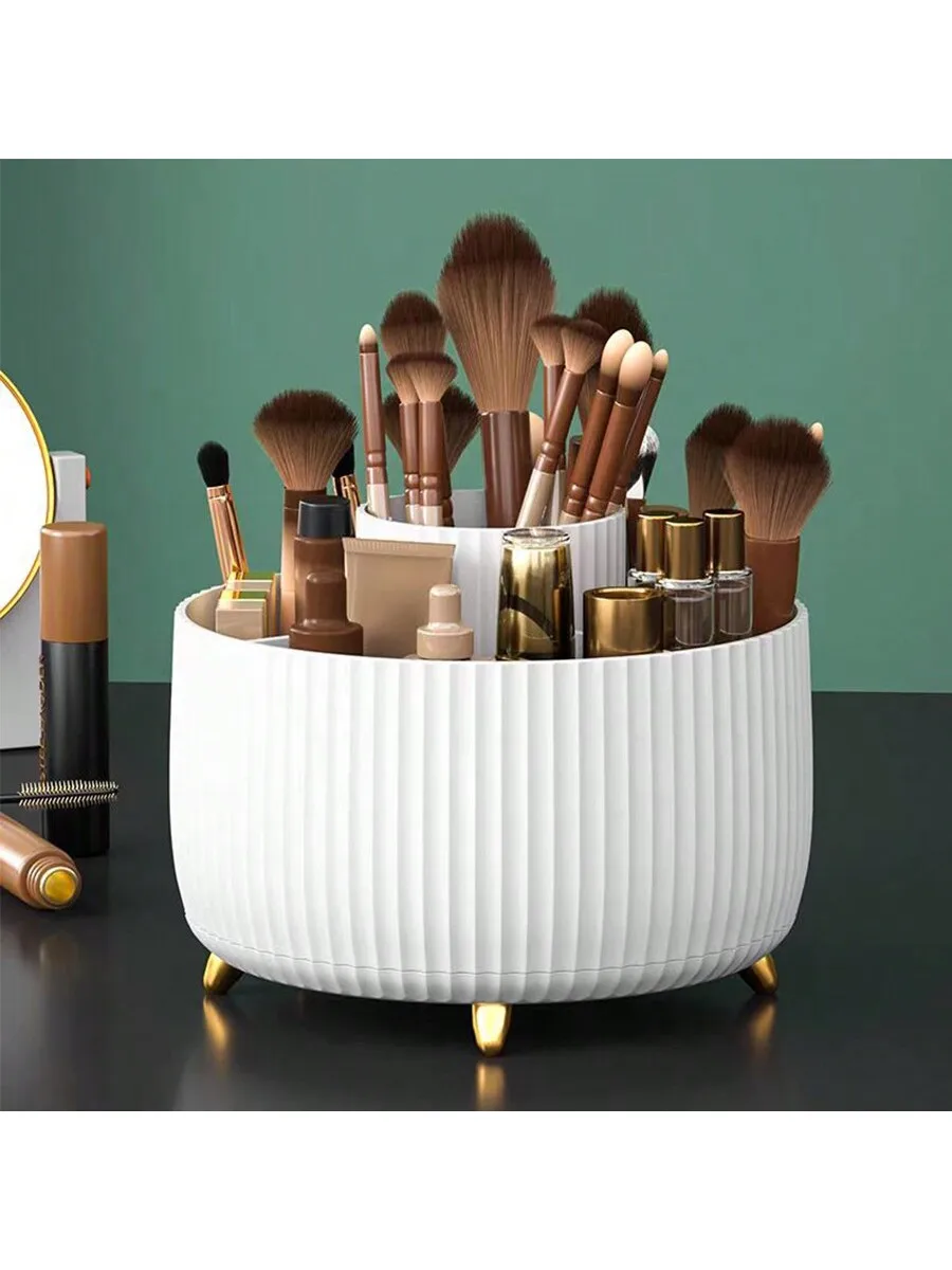 Rotating Desktop Makeup Organizer Storage Box For Brushes Cosmetics Skincare Pens