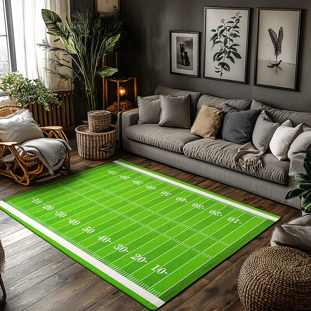 

Полевой ковер для американского футбола, ковер с зелено-белым рисунком линий для гостиной, мягкий нескользящий коврик с декором на спортивную тематику