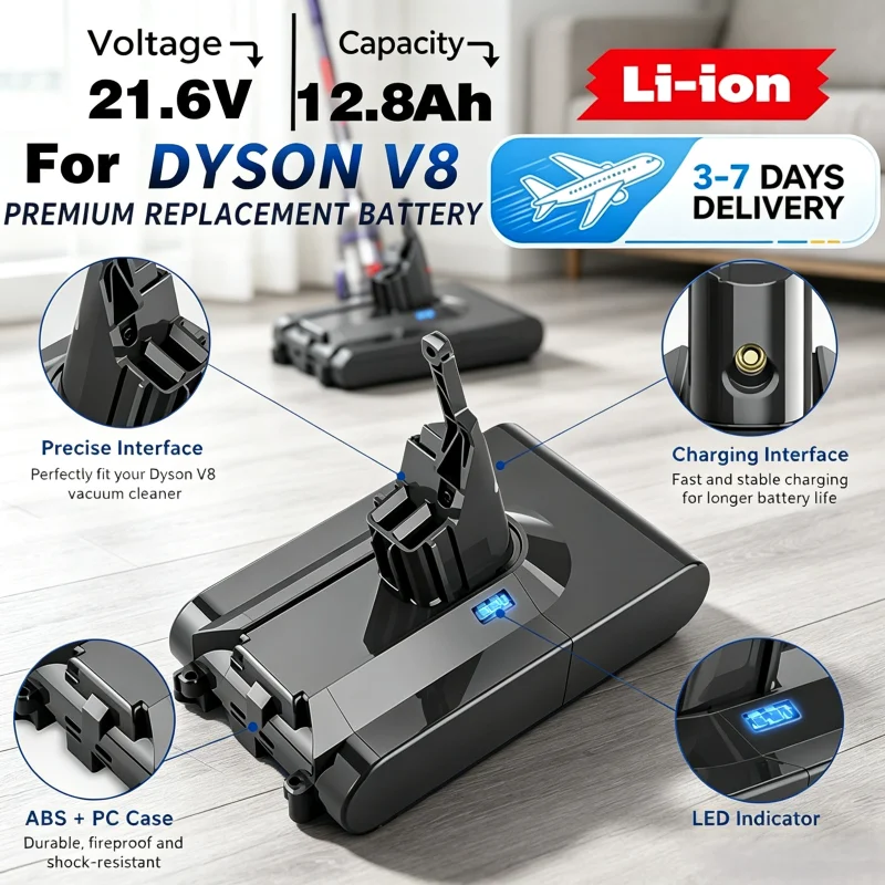 Batterie de remplacement pour aspirateur à main Dyson V8 Absolute, pour Dyson V8 SV10, 21.6V, 12800mAh. Batterie de rechange.