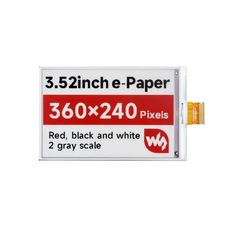 3.52inch E-Paper Display (B), E-Ink Display, 360x240, Red/Black/White, SPI Interface