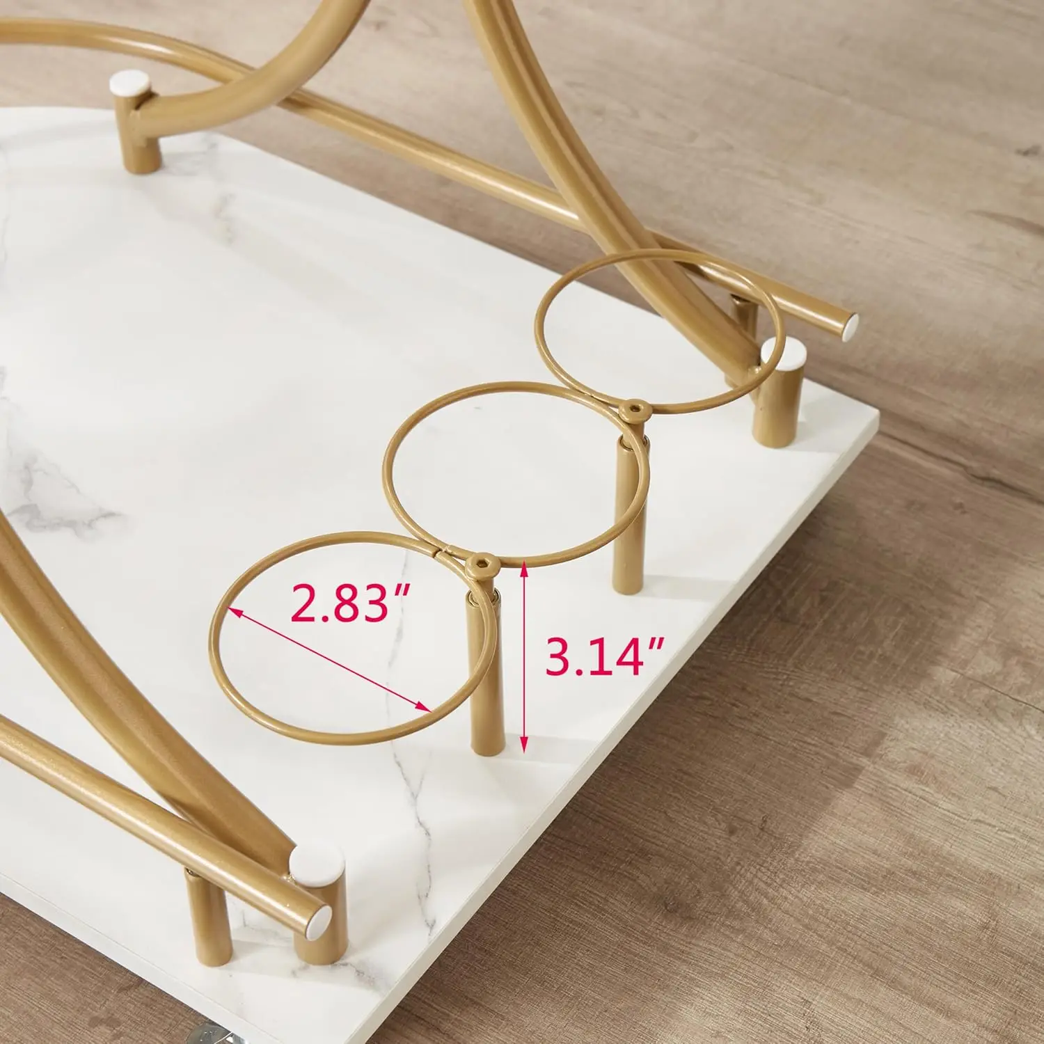 ミキバマ-家庭用ワインラック付きのモダンなバーカート、リビングルーム用のポータブルミニバーテーブル、ゴールデンメタル、小さな木製のサービング