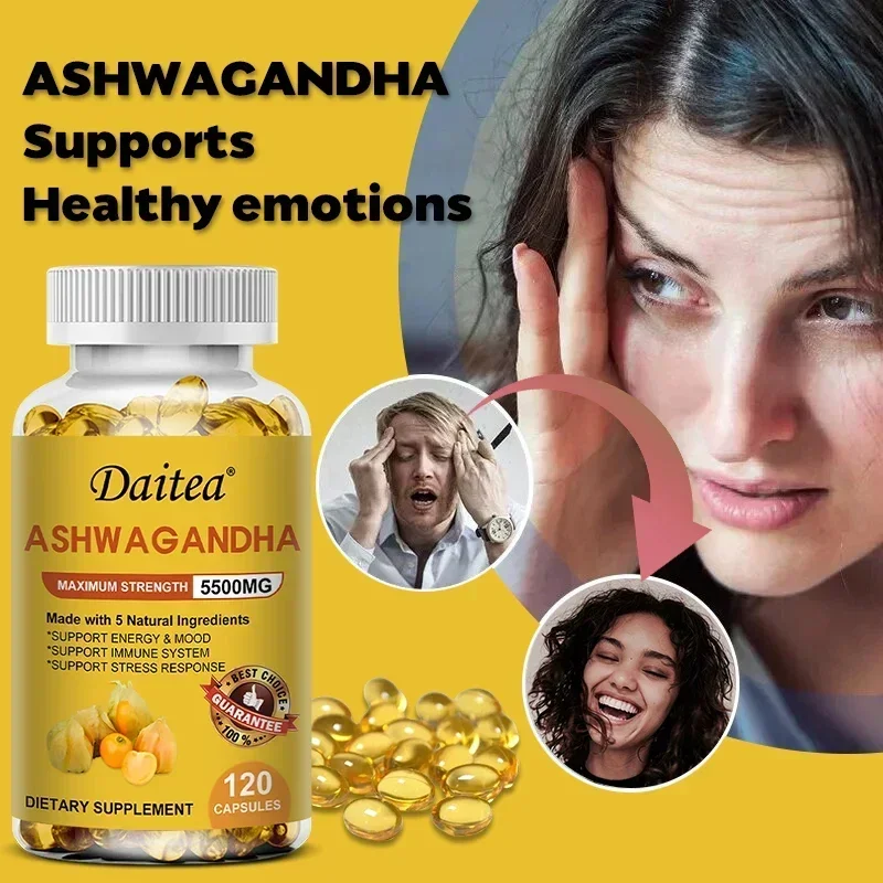 Ashwagandha Supplement Capsules - High Strength Extract - Relieves Stress and Anxiety, Helps Mood, Immunity, Energy