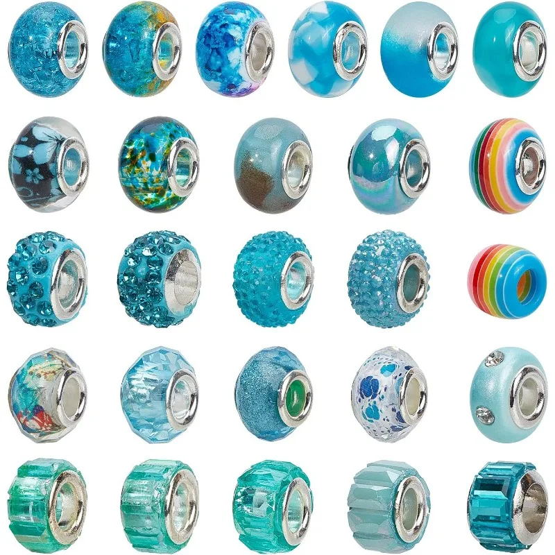 

54 Pcs Mixed Style and Colors European Beads Rhinestone Large Hole Glass European Charms Beads fit Bracelet Jewelry Making