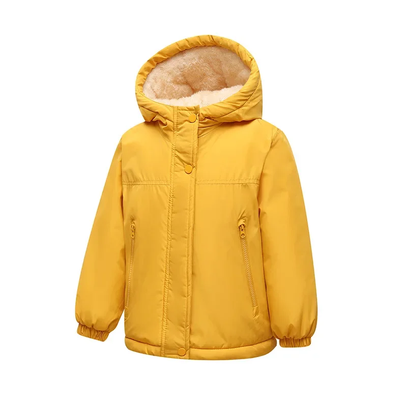 School Kids Winter Hooded Coat Sherpa Fleece Lined Thickened Padded Jacket Windproof Casual Outdoor Outerwear Boys Girls 2-14Y