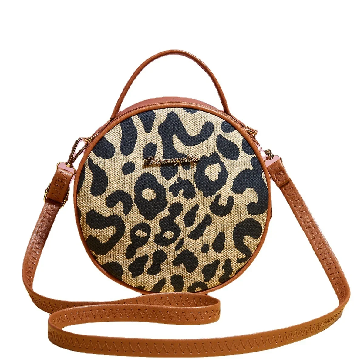 Women\'s bag, leopard print small round bag, women\'s retro shoulder bag, trendy crossbody bag crossbody bags for women