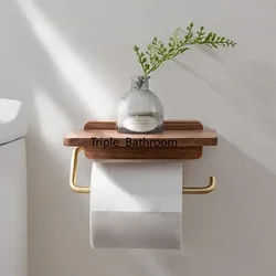 1 Pc Stainless Steel Black Walnut Tissue Holder Wall Mounted Tissue Holder Punching Installation Toilet Bathroom Accessories