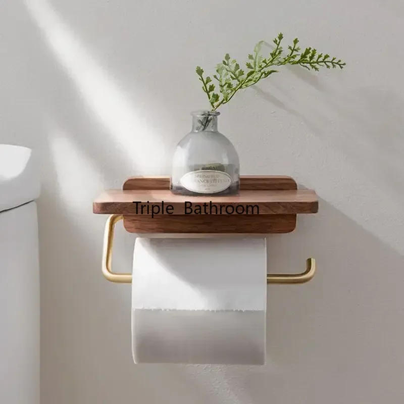 1 Pc Stainless Steel Black Walnut Tissue Holder Wall Mounted Tissue Holder Punching Installation Toilet Bathroom Accessories